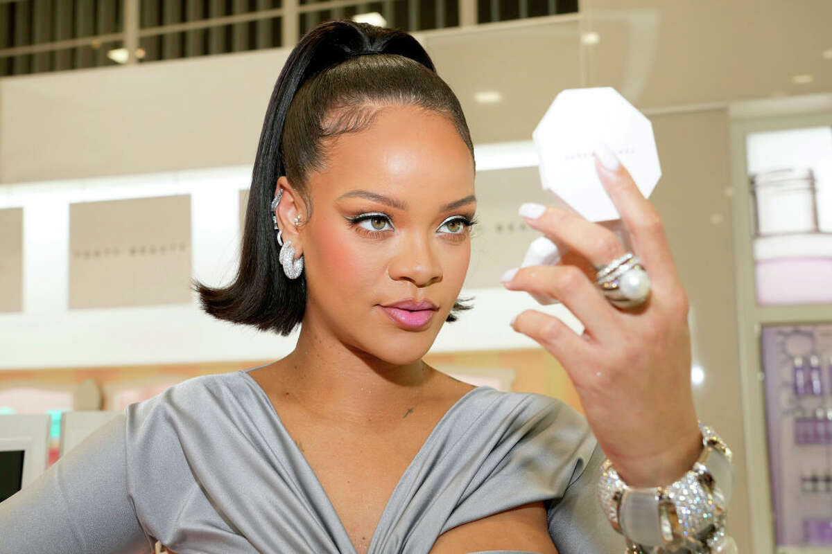 Rihanna celebrates the launch of Fenty Beauty at ULTA Beauty on March 12, 2022. (Photo by Kevin Mazur/Getty Images for Fenty Beauty by Rihanna)
