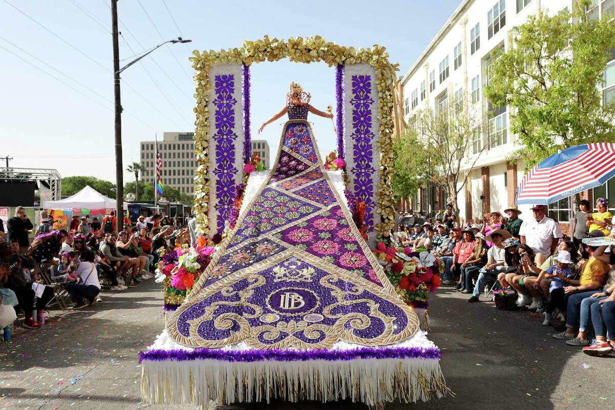 Queen at the Court of Grand Tour Ian Parker Brusenhan ride in the 131st. Battle of Flowers Parade, Friday, April 8, 2022.