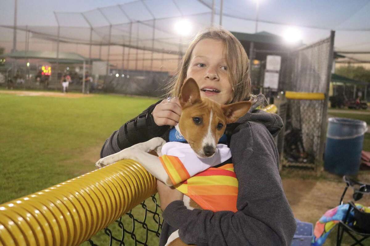 All decked out in his Astros attire, Lefty was loving the baseball atmosphere at John Paul Field Wednesday night. Madison Elliott was giving Lefty a prime viewing location.
