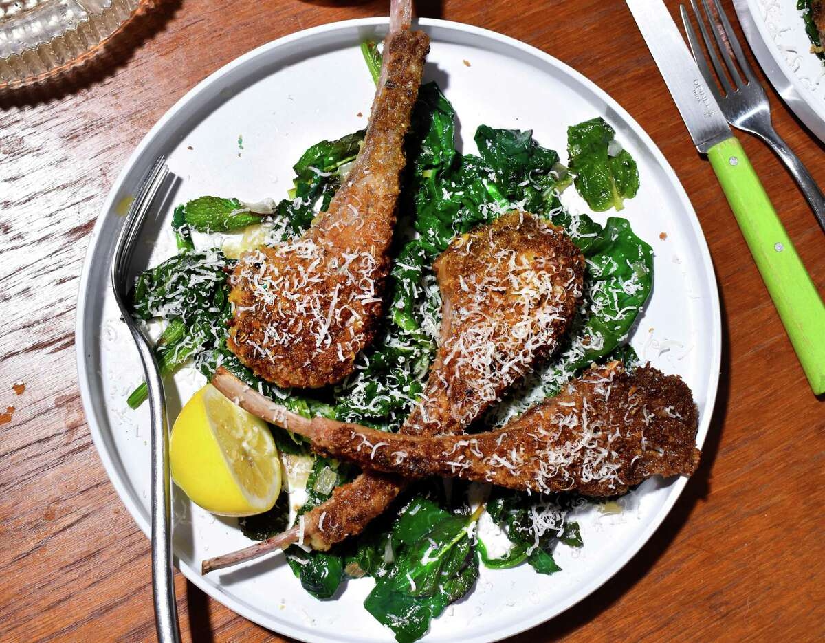 Parmesan-Crusted Lamb With Minted Spinach makes a special meal.