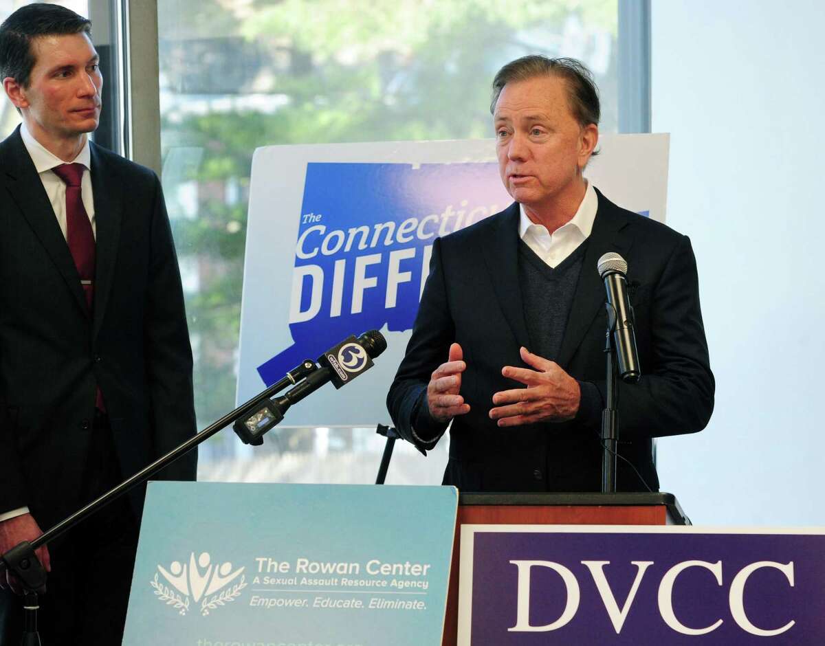 During a news conference at the Domestic Violence Crisis Center in Stamford last month, Gov. Ned Lamont urged state lawmakers to approve budget items including $18 million to fill a gap in victim services and expand emergency housing assistance for survivors of domestic violence.