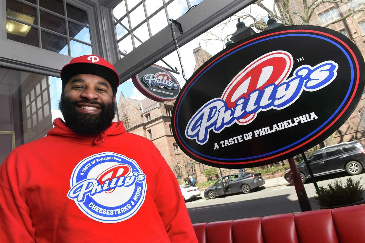 Shem Adams, founder and owner of Philly's — A Taste of Philadelphia, is photographed at his new Connecticut location on Chapel Street in New Haven on April 8, 2022.