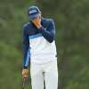 AUGUSTA, GEORGIA - APRIL 08: Jordan Spieth reacts after missing a putt on the 18th green during the second round of The Masters at Augusta National Golf Club on April 08, 2022 in Augusta, Georgia.