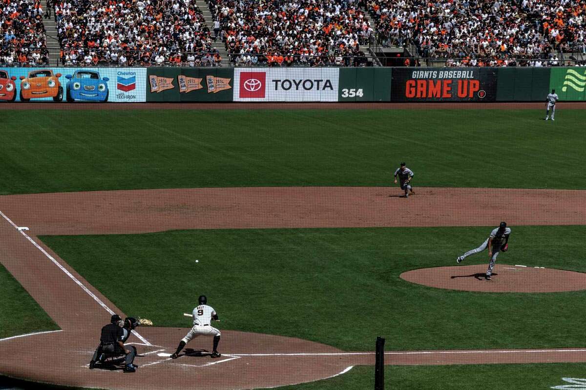 San Francisco, USA. April 10 2022 San Francisco CA, U.S.A. San Francisco  left fielder Heliot Ramos (53) on deck during MLB game between the Miami  Marlins and the San Francisco Giants in