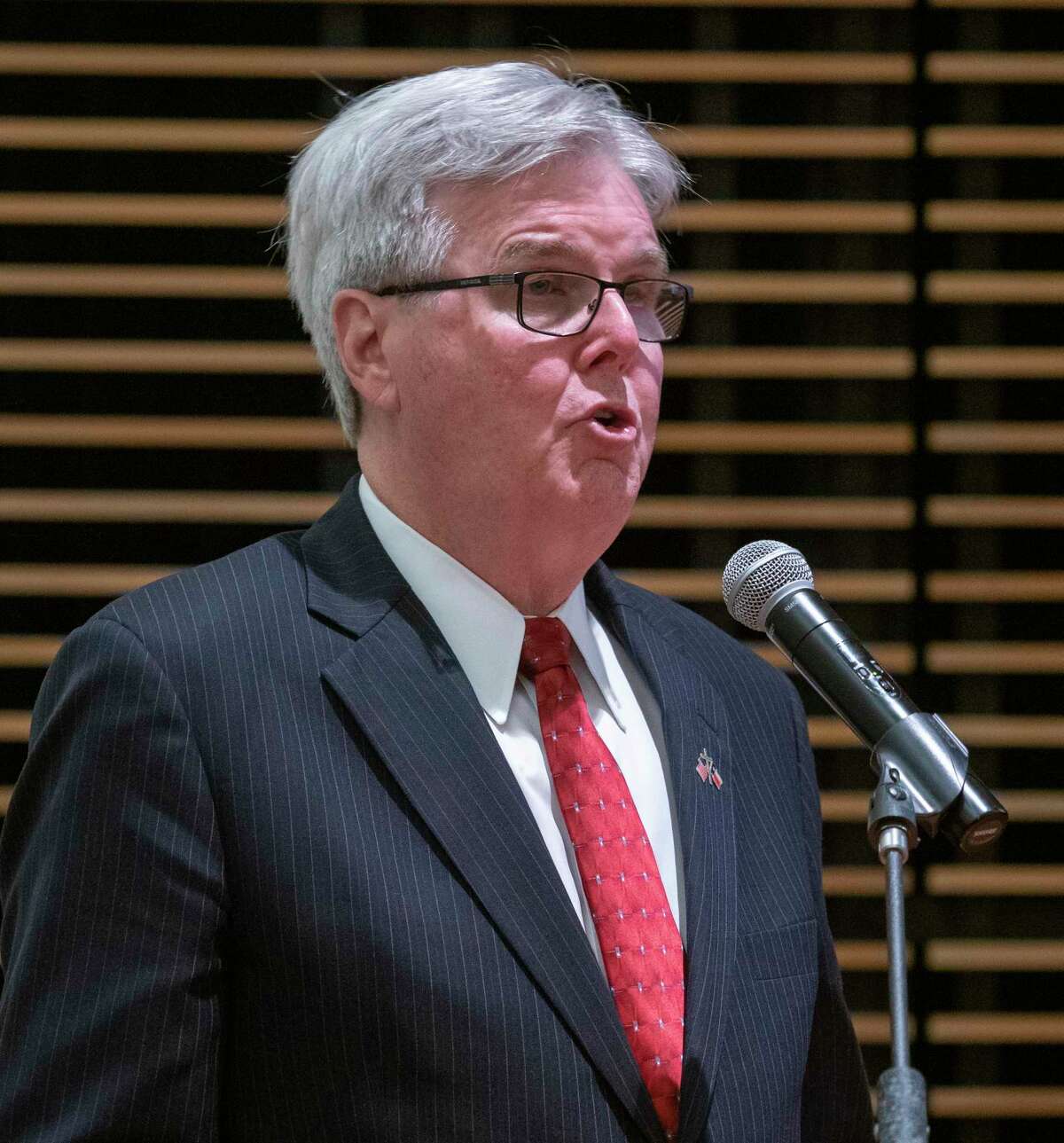 Texas Lt. Governor Dan Patrick at the Wagner Noel Performing Arts Center on Feb. 16, 2022.