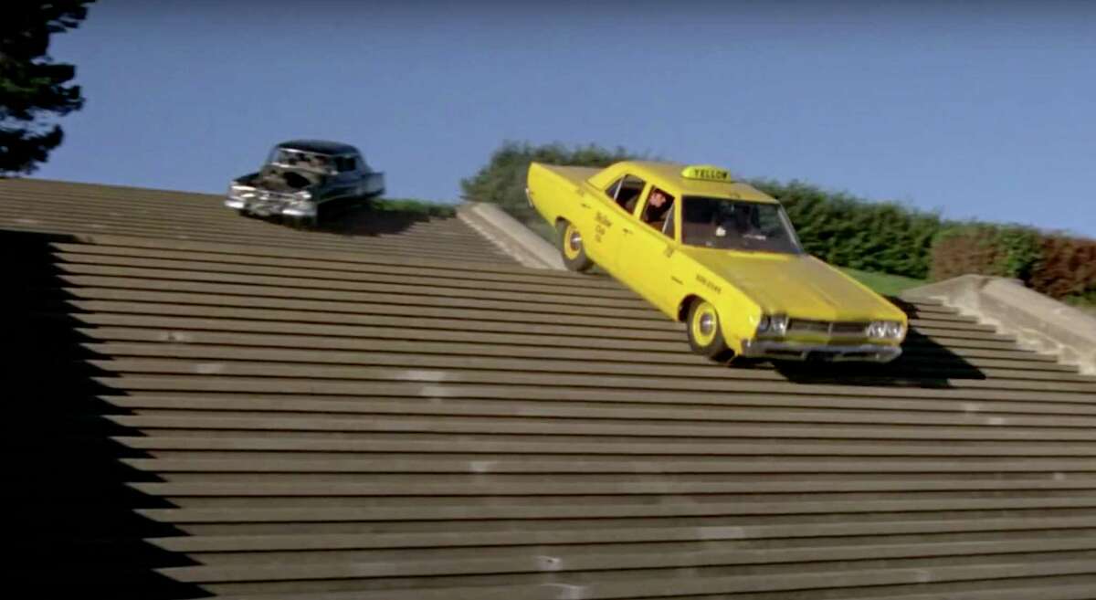Four cars drove down the Alta Plaza Park steps in the 1972 movie “What's Up Doc?,” causing damage that's still visible 50 years later.