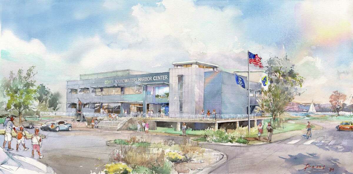 A rendering of the new Cohen SoundWaters Harbor Center at Boccuzzi Park in Stamford.