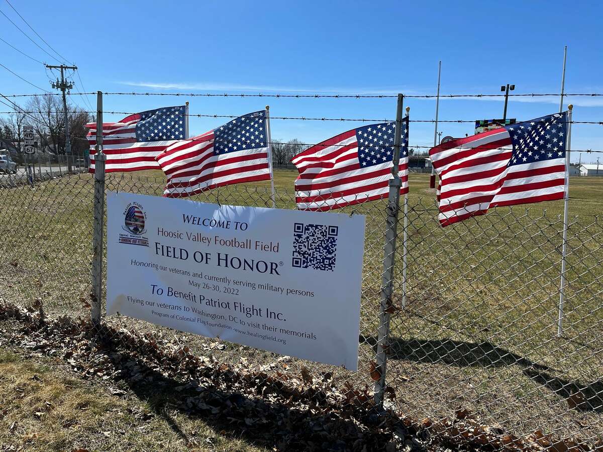 Banner indicates where the Field of Honor will be held Memorial Day weekend May 27-30 at Hoosic Valley Central School in Schagticoke.  