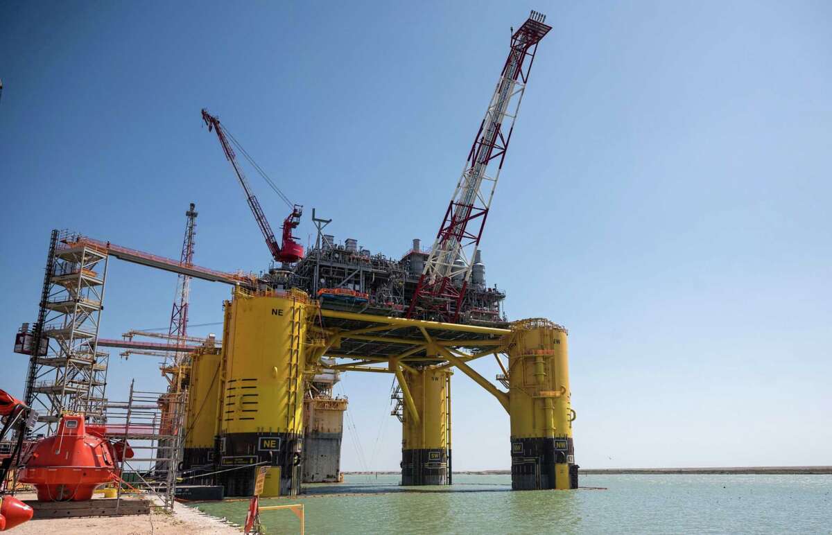 Shell's Vito oil platform docked at a construction yard in Ingleside, Texas, on April 6, 2022.