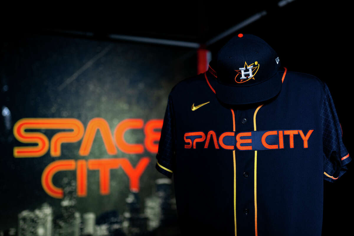 The cap and jersey from the Astros' new City Connect uniforms.