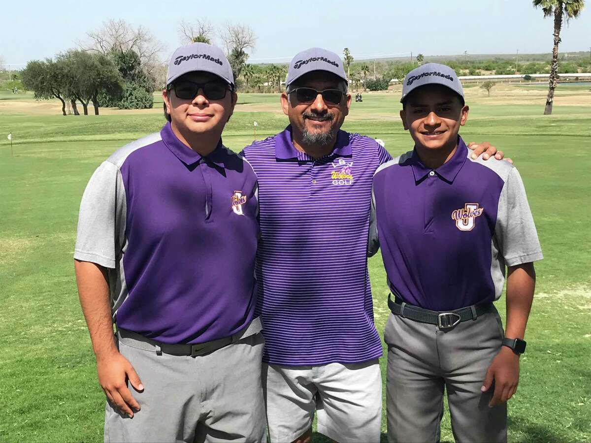 LBJ’s Jesse James Valdez (left) and Julian Medina Garcia (right) finished third and sixth respectively at last week’s District 30-6A tournament and locked up spots in regionals. They are pictured here with head coach Gilbert Martinez.