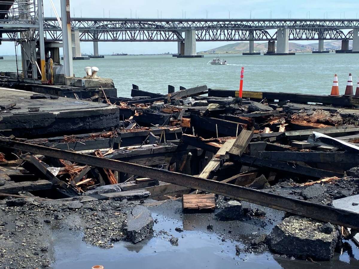 The devastation of a fire near the Amports docks in Benicia remains after fire crews extinguished it.