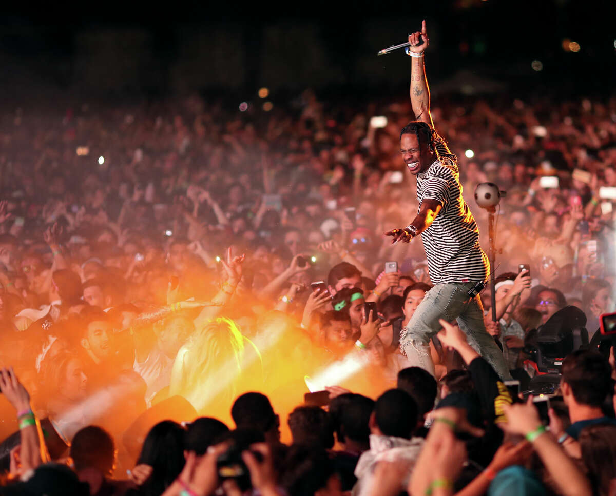 Rapper Travis Scott performs on the Outdoor Stage during day 1 of the Coachella Valley Music And Arts Festival (Weekend 1) at the Empire Polo Club on April 14, 2017 in Indio, California.