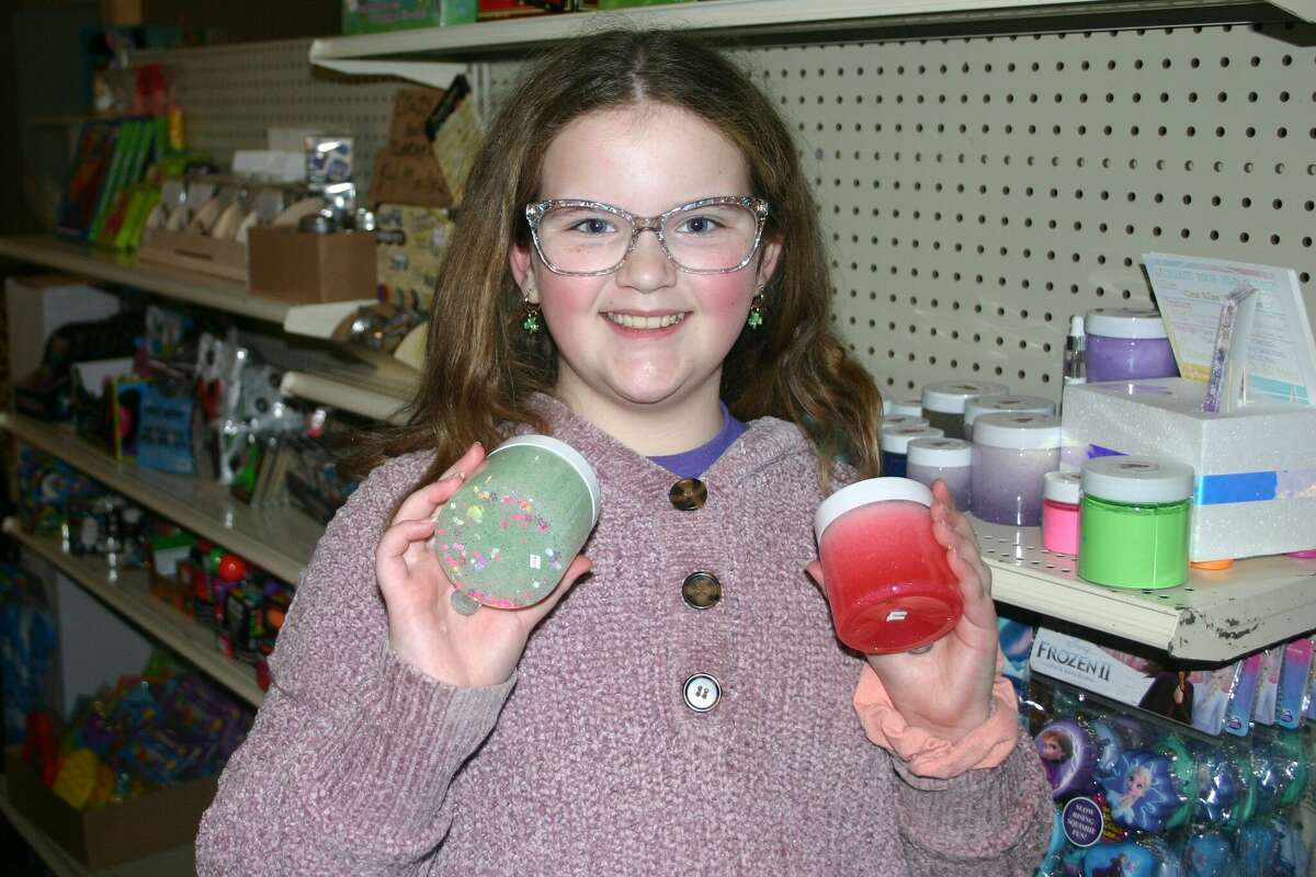 Bubble Pop Slimez, created and sold by 10-year-old Josilyn Newman of Reed City, had its unveiling at Toy Town on Friday, April 8.