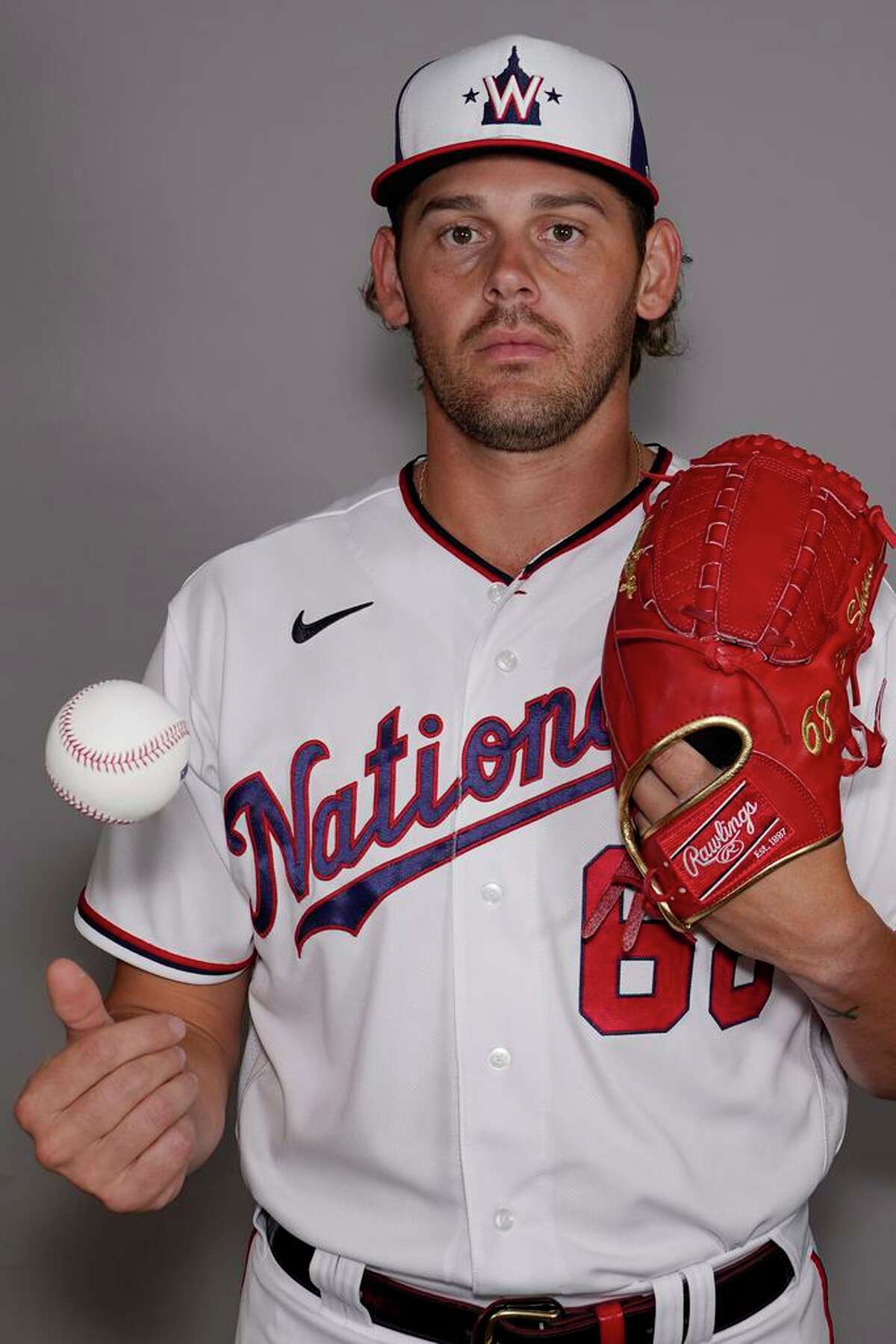 This is a 2022 photo of Gabe Klobosits of the Washington Nationals baseball team. This image reflects the Washington Nationals active roster Wednesday, March 17, 2022, in West Palm Beach, Fla., when this image was taken. (AP Photo/Sue Ogrocki)