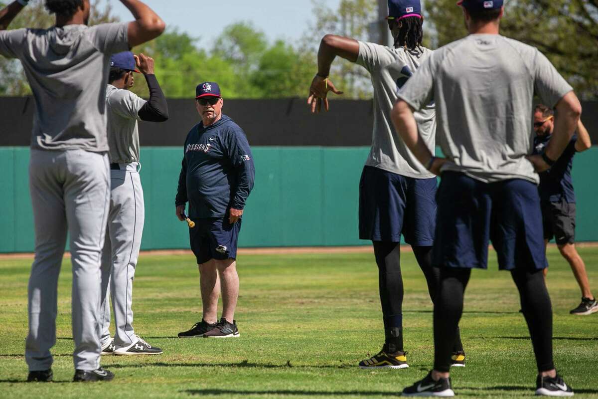 San Antonio Missions manager Phillip Wellman watches players during practice at Wolff Stadium in San Antonio on April 6, 2022.
