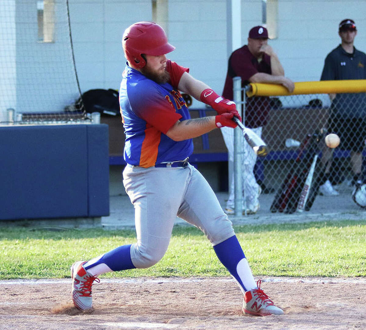 Roxana's Connor House puts a swing on a pitch in a Cahokia Conference baseball game against EA-WR last Tuesday at Roxana Park. House, a senior, begins the week hitting .500 for the 5-7 Shells.
