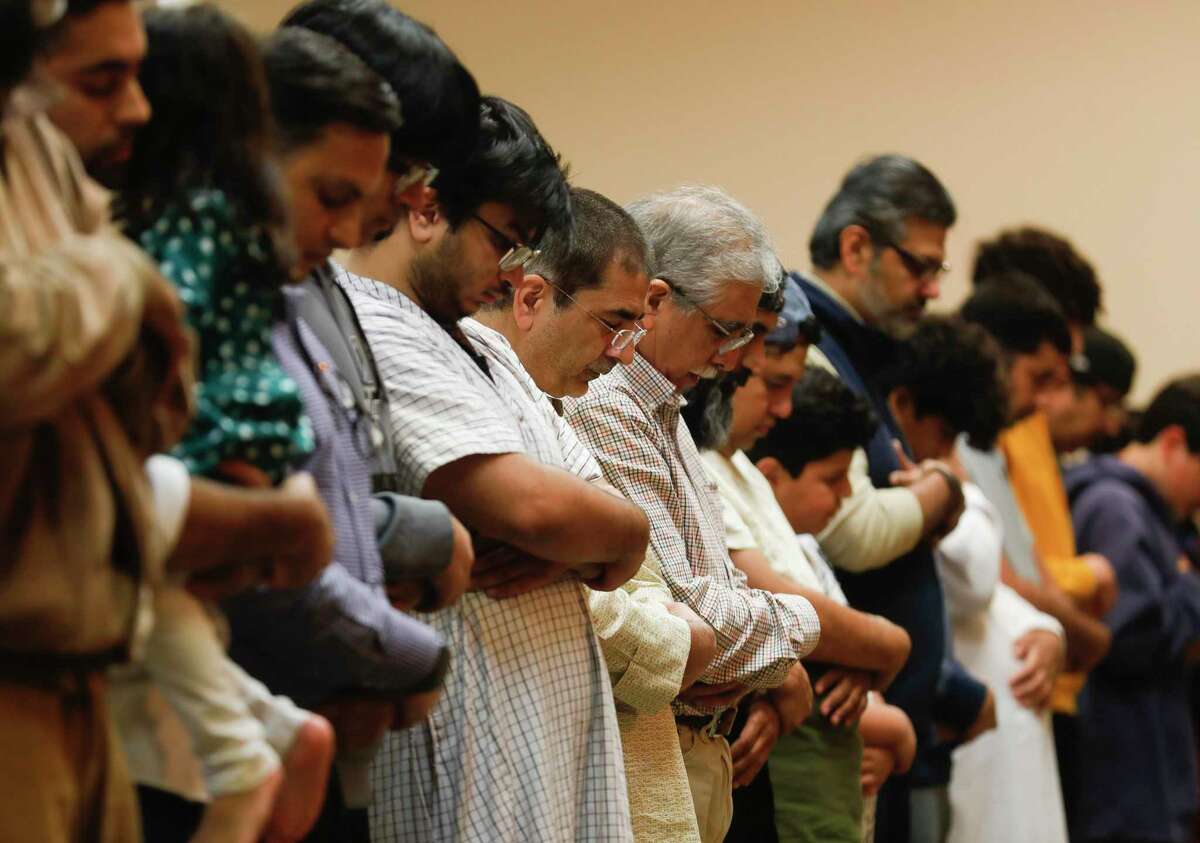 Muslims take part in evening prayer at Al-Ansaar Islamic Center during the holy month of Ramadan, Thursday, April 7, 2022, in Conroe.