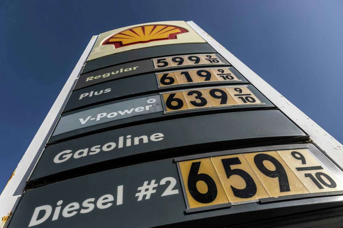 Gas prices are seen at a Shell gas station in San Francisco, California Friday, March 18, 2022. 