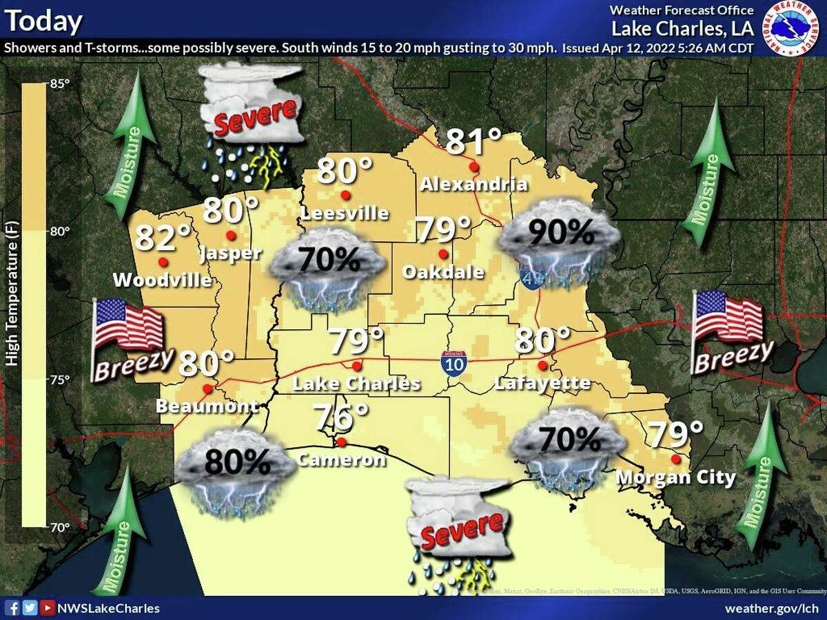 The National Weather Service in Lake Charles has issued a hazardous weather message with strong to severe storms possible in the region on Tuesday and Wednesday. The National Weather Service in Lake Charles has issued a hazardous weather message with strong to severe storms possible in the region on Tuesday and Wednesday.