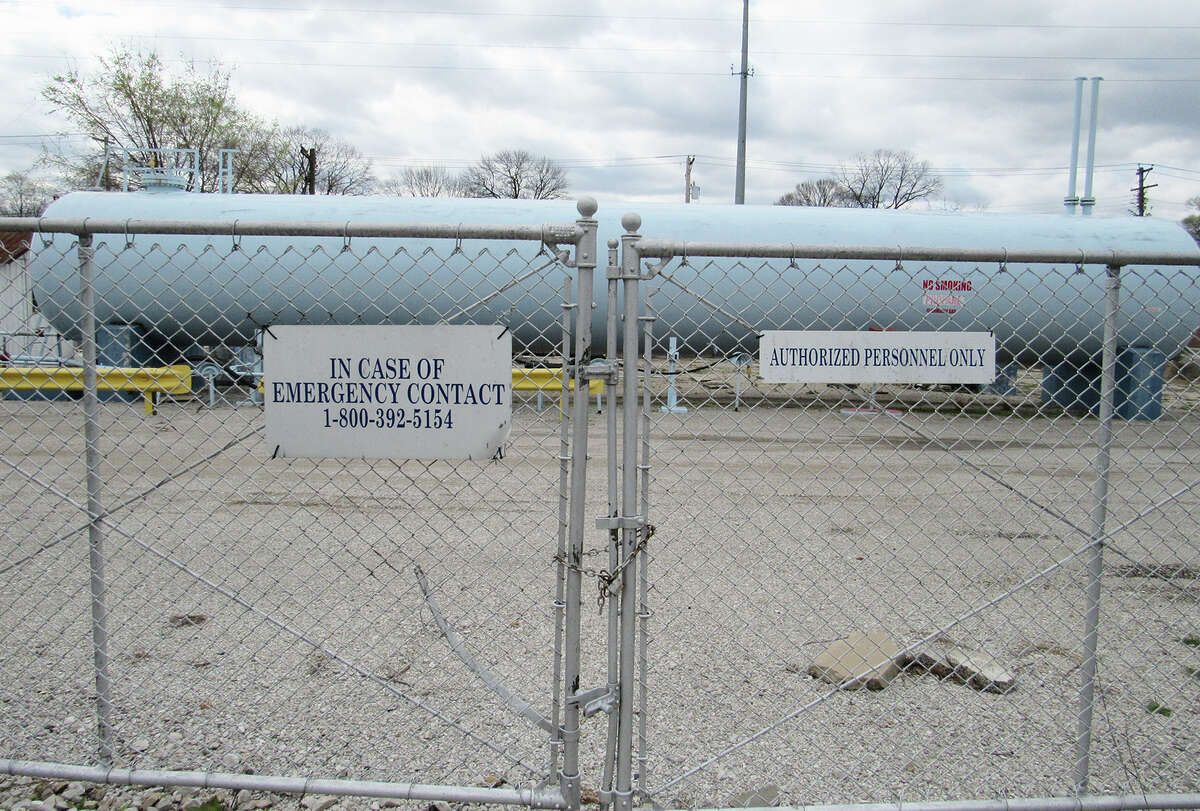This blue tank is the largest of many propane tanks stored on a lot at 210 First Ave. in Edwardsville. Kenny Krumeich, who lives one block away, is leading an effort to have the tanks removed. The City of Edwardsville said the site, which is owned by Ferrellgas, remains in compliance with a variance adopted by the Edwardsville City Council when the tanks were installed in 1967.