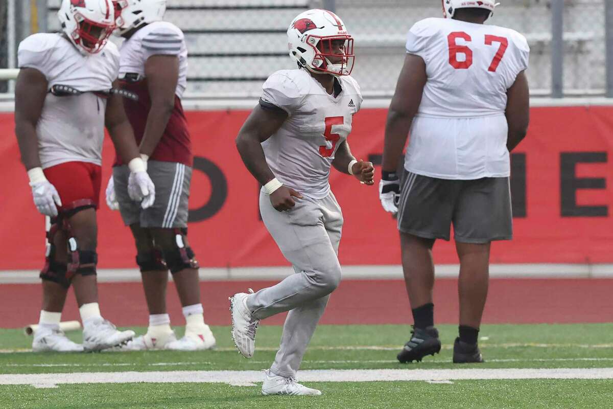 University of Incarnate Word Cardinals running back Marcus Cooper enters the field during spring football practice at Benson Stadium, Tuesday, April 12, 2022.
