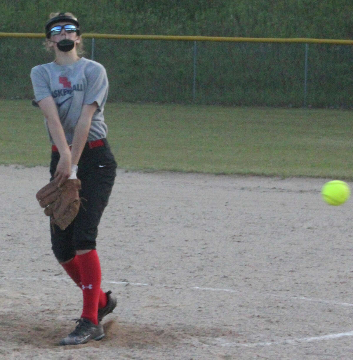 Cailin Knoop pitched for Big Rapids in the second game of a doubleheader on Tuesday.