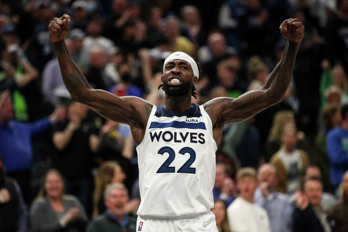 Patrick Beverley #22 of the Minnesota Timberwolves celebrates after a foul call against the Los Angeles Clippers in the fourth quarter during a Play-In Tournament game at Target Center on April 12, 2022 in Minneapolis, Minnesota. The Timberwolves won 109-104 to advance to the NBA Playoffs.