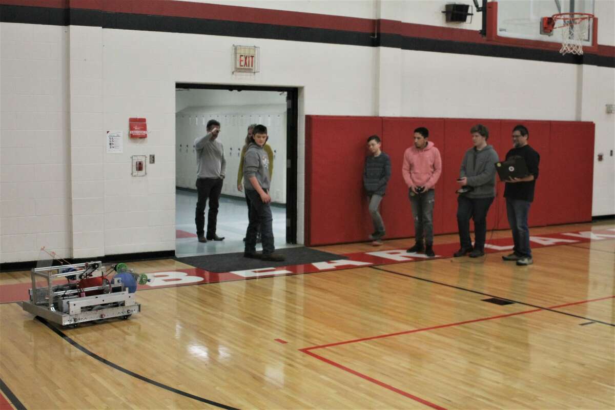 In this file photo, the Bear Lake robotics team takes its robot for a spin during a practice on March 1.