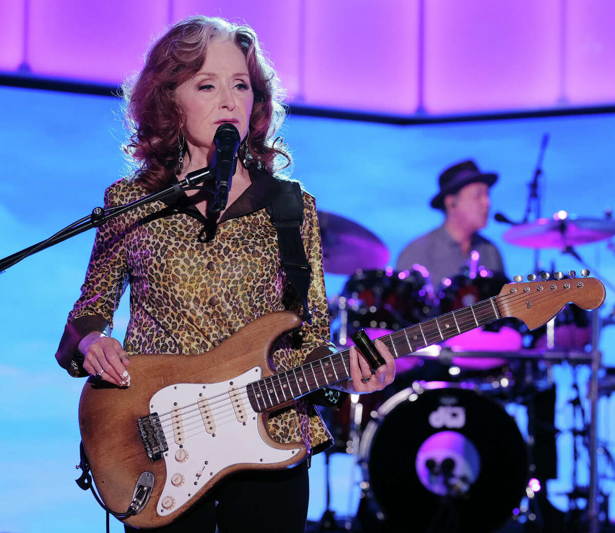 Bonnie Raitt performs on "Jimmy Kimmel Live!" on April 7, 2022,  (Randy Holmes / Getty Images) 