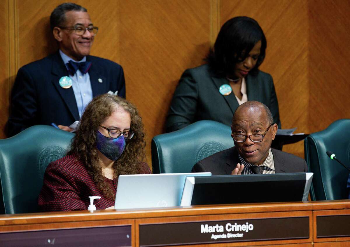 City Council met in person for the first time in a year to consider the mayor's $5.1 billion budget for the next fiscal year, at City Hall on Wednesday, June 2, 2021, in Houston.