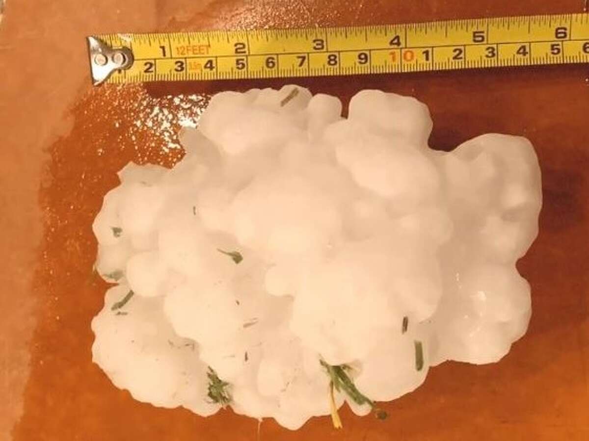 Salado resident Gina Brown posted a photo of a chunk of hail measuring more than five inches that fell from the sky during Tuesday night's storms.
