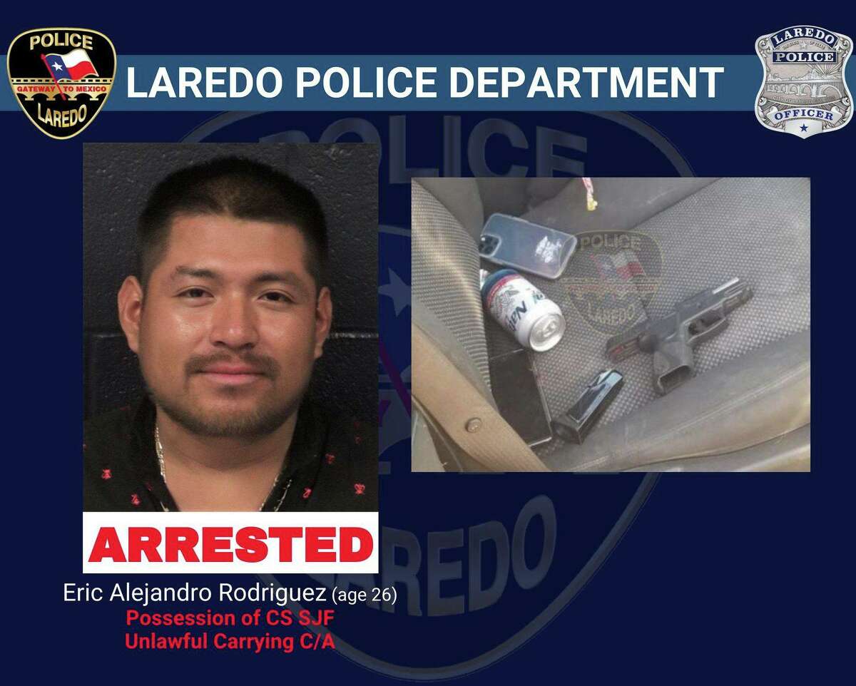Eric Alejandro Rodriguez, 26, was arrested following a traffic on April 6 in the 1100 block of Sherman Street. Authorities seized cocaine and a gun. Rodriguez was charged with possession of a controlled substance and unlawful carrying of a weapon.