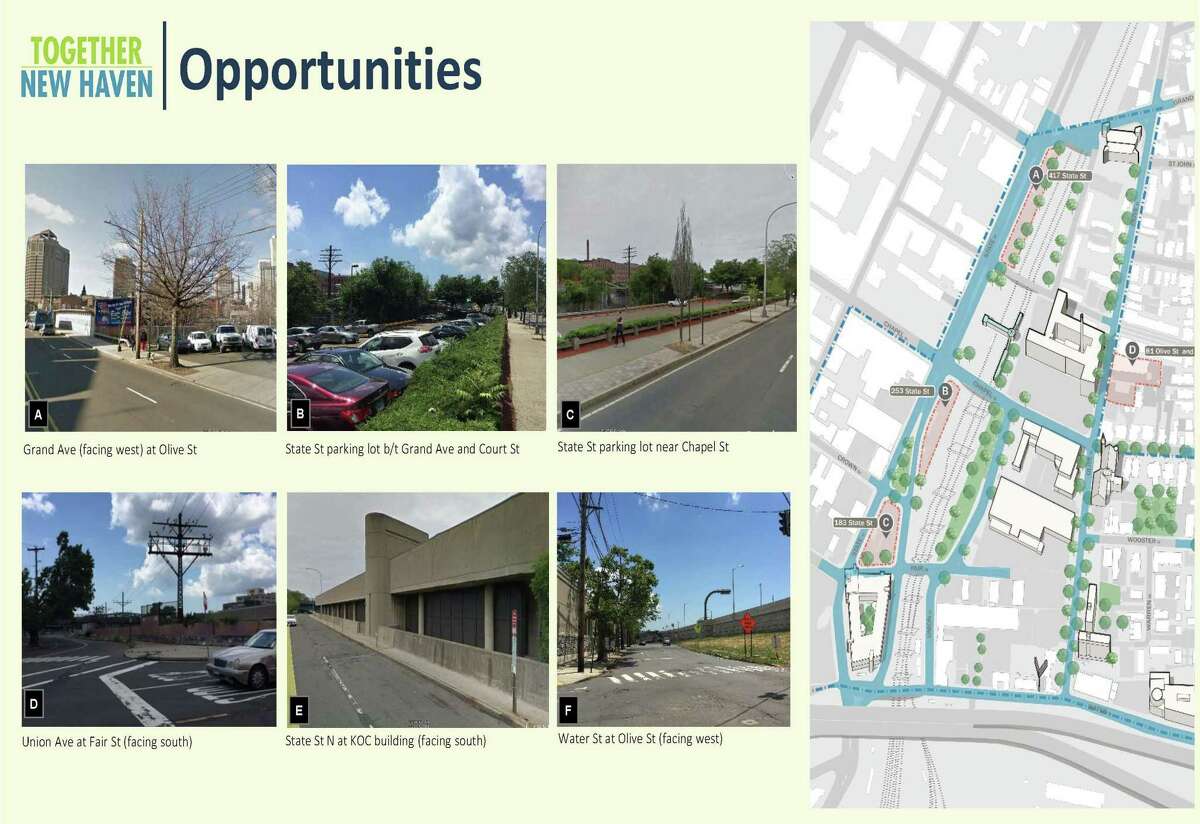 Part of the project area that would be covered under a $5.35 million state grant to realign and redevelop lower State Street from Audubon Street to George Street in New Haven.