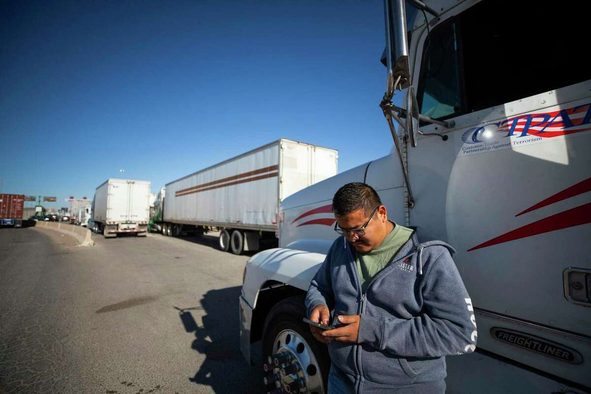 Jose Salas, a trucker from Ciudad Juarez waits at the Puente LIbre to enter the U.S. on April 12, 2022. He had been waiting for three hours and the commercial line had not moved when it typically will take him 2 hours at most to transport to El Paso from Ciudad Juarez. (Omar Ornelas /The El Paso Times via AP)