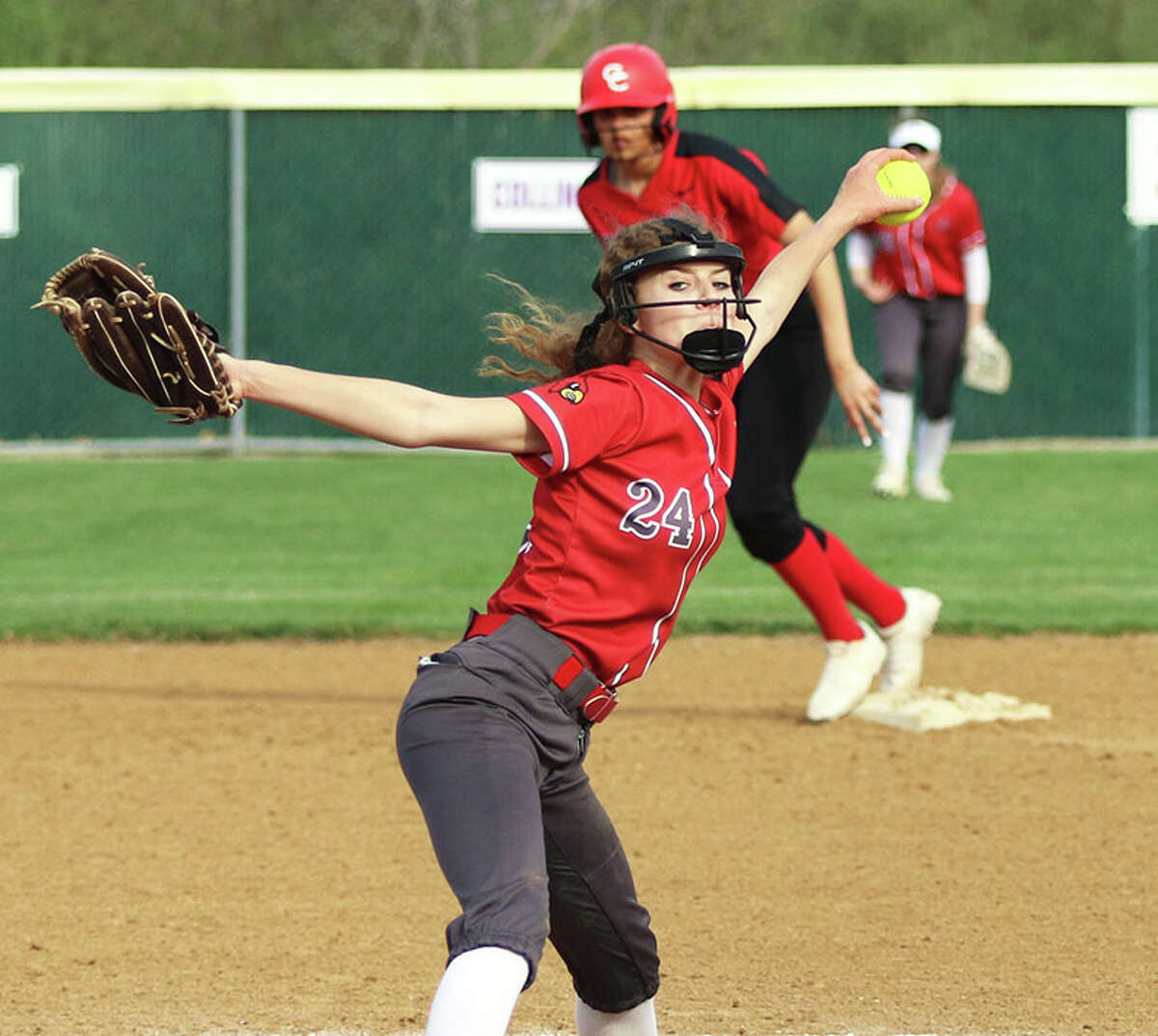 Alton sophomore Grace Presley pitches against Granite City in her  complete-game win Tuesday at Alton High in Godfrey.