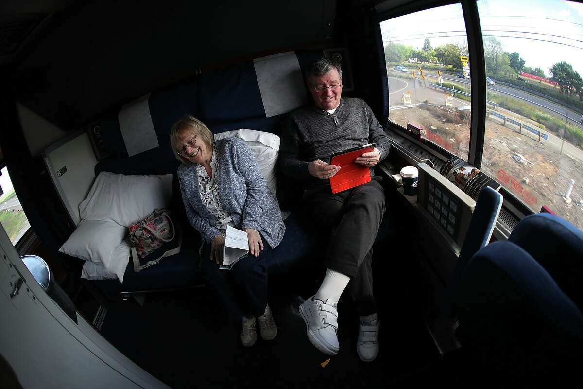 Jean and David Bartlett enjoy their sleeper car on Amtrak's California Zephyr.