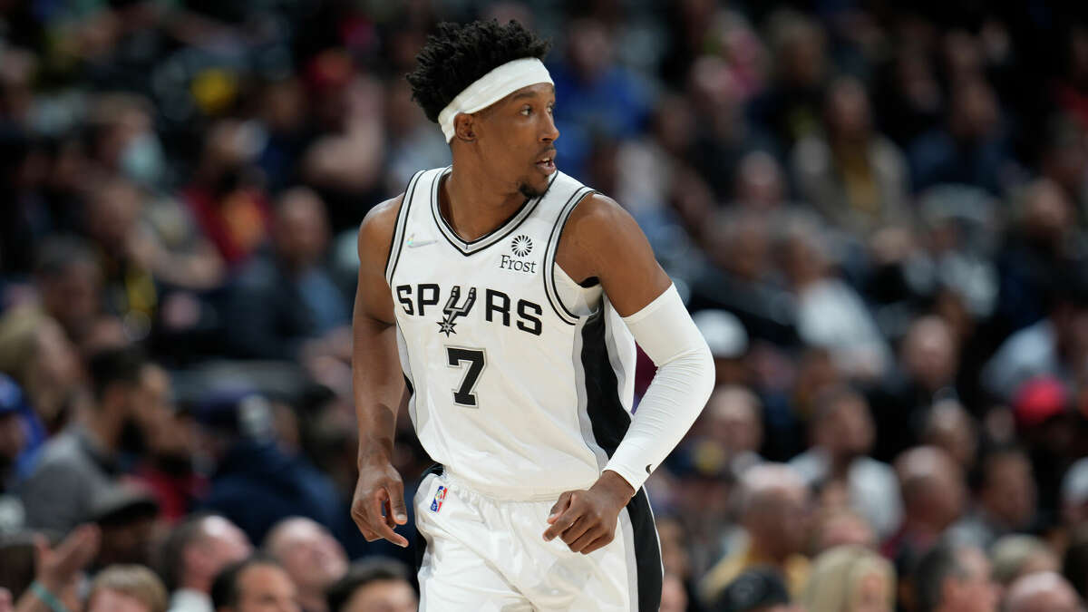 San Antonio Spurs guard Josh Richardson is seen during the second half of an NBA basketball game Tuesday, April 5, 2022, in Denver. 