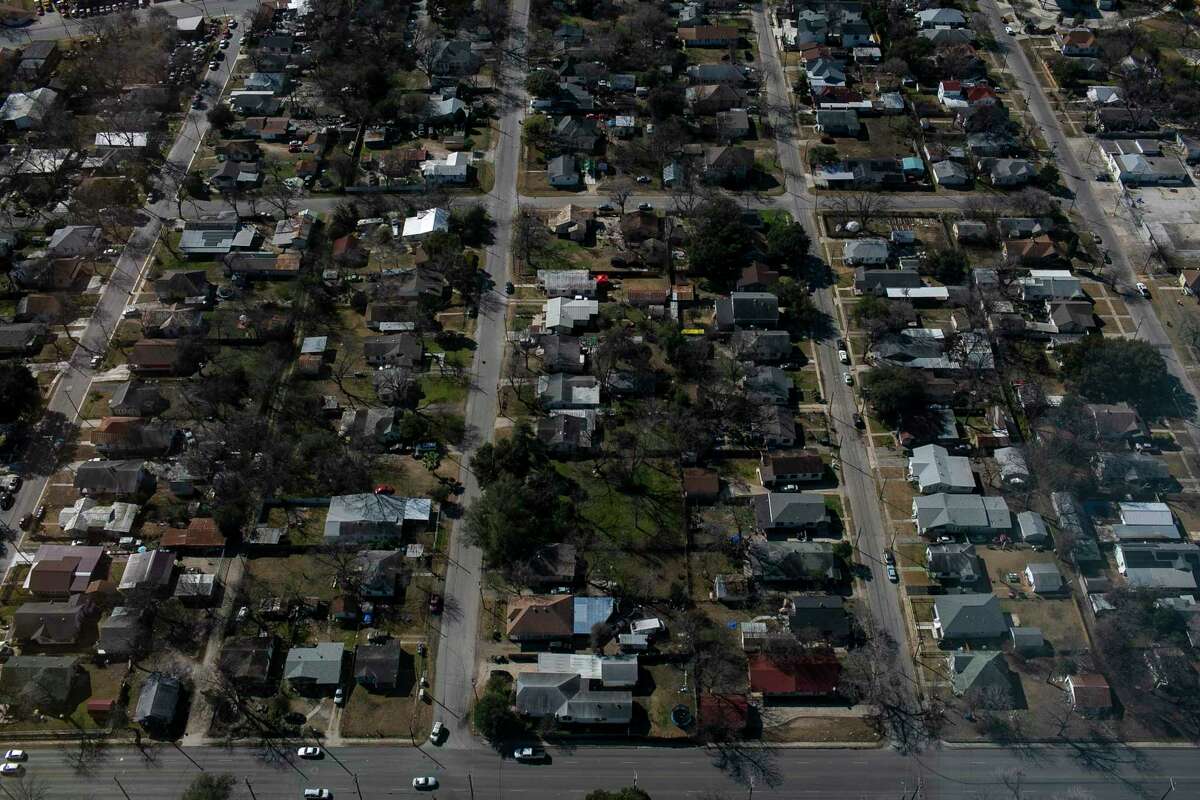 A South San Antonio neighborhood as seen from the air above San Antonio, Texas, on Feb. 10, 2022.