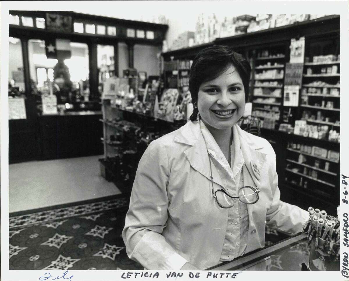 Former Texas state senator Leticia Van de Putte is also a pharmacist and is shown in 1984 in the pharmacy she had taken over from her father and grandfather. Van de Putte, now 67, was seriously injured when she was struck by a vehicle as she was in a crosswalk in Florida two weeks ago.