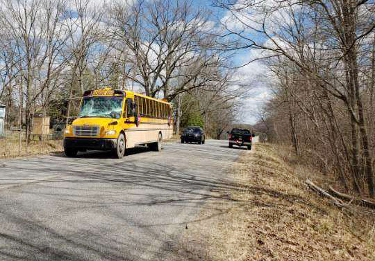 A Kaleva Norman Dickson Schools bus was damaged by a tree on Thursday afternoon.