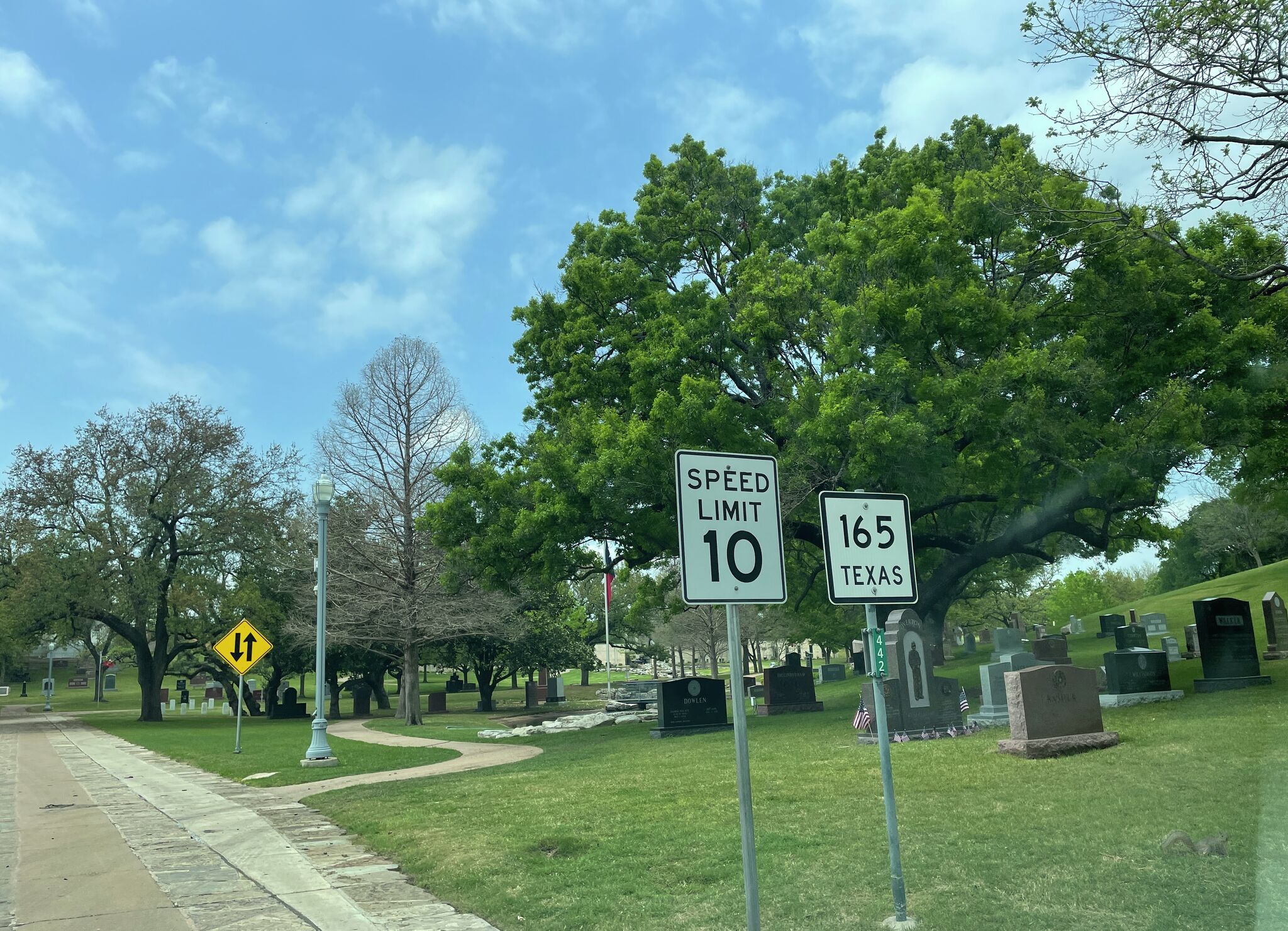 Texas State Cemetery contains SH 165, Texas' shortest state highway