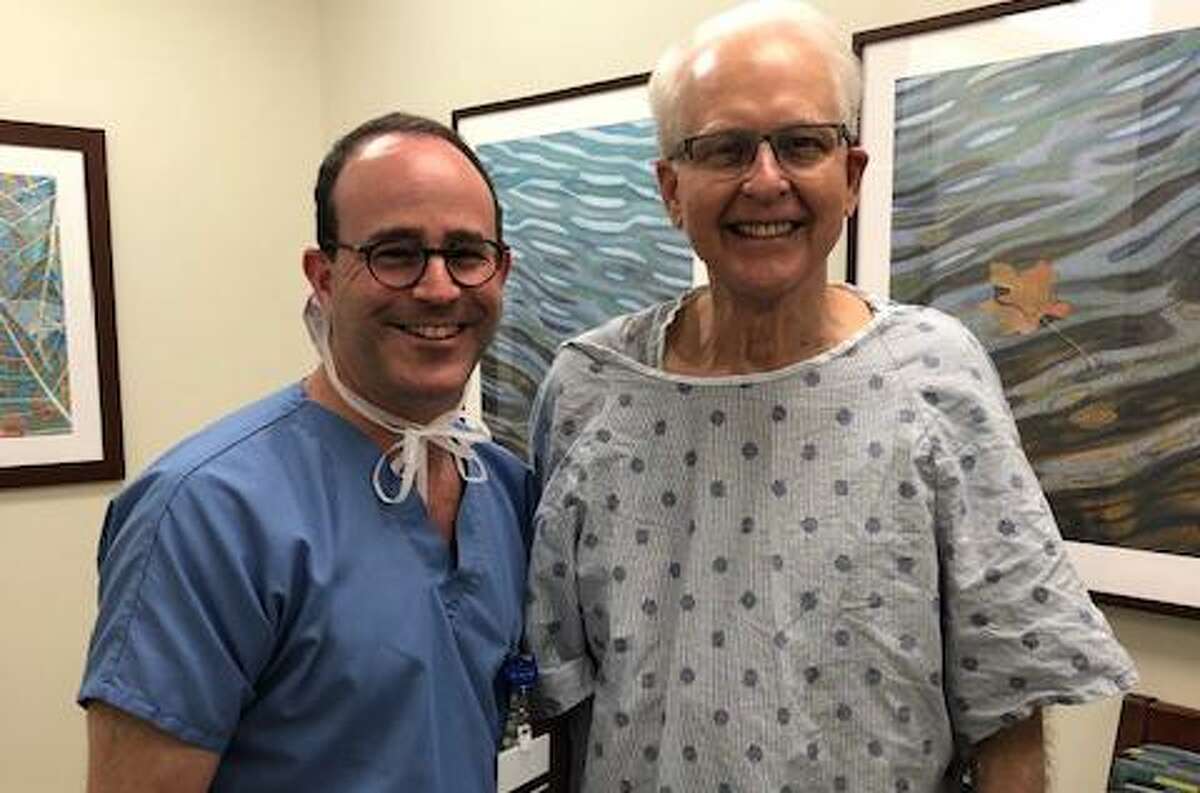 Dr. Steven Sukin and Ken Richter pause for a photo ahead of the TULSA prostate ablation procedure Friday, April 8, 2022, at Houston Methodist Willowbrook Hospital.