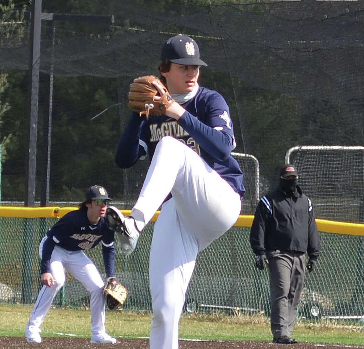 Father McGivney's Gabe Smith, shown in a March game in Edwardsville, pitched five innings and got the win against Marquette on Thursday in Glen Carbon.