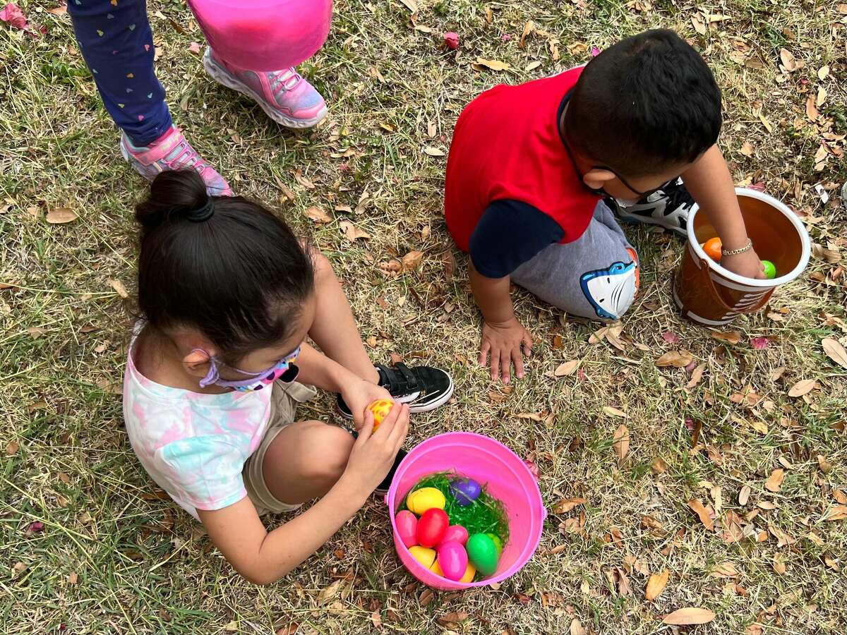 Students of Heights Elementary School at their Easter egg hunt. April 15, 2022.