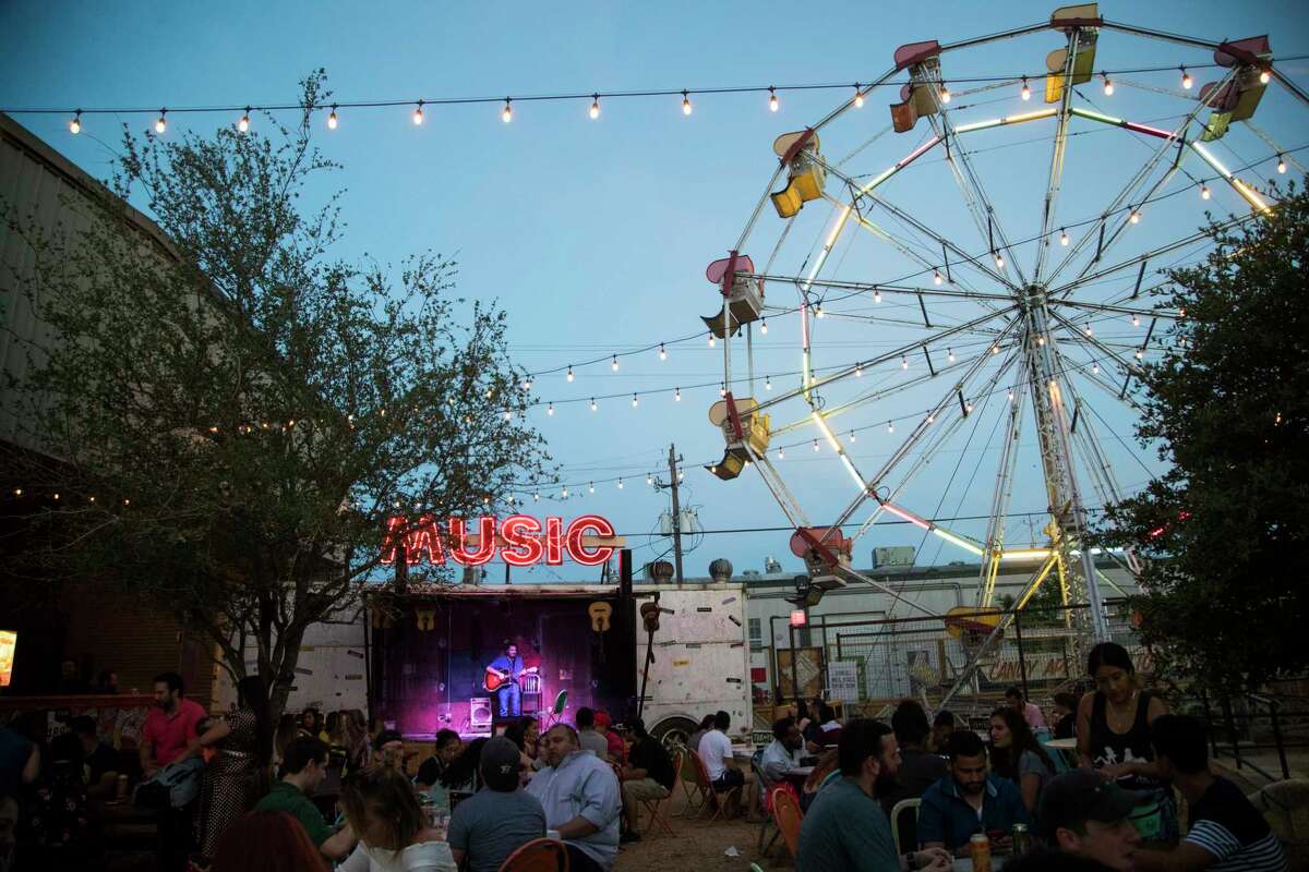 A view of the outdoor food court at the Truck Yard, Thursday, June 7, 2018, in Houston.