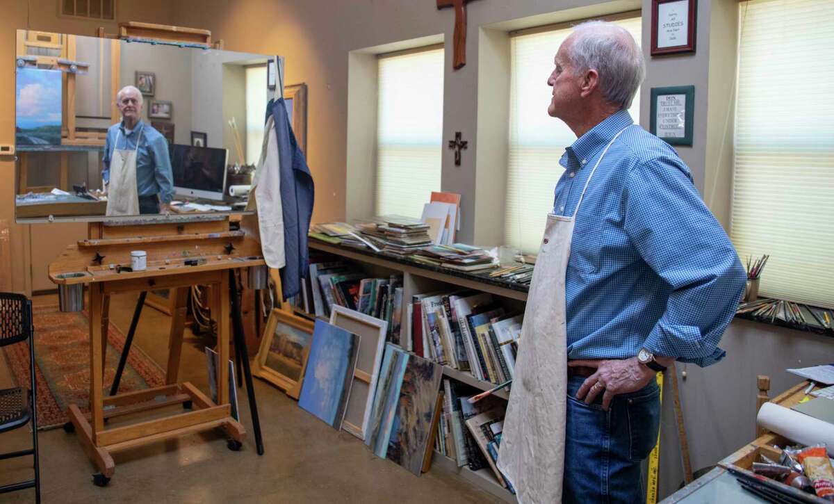 Don Parks works on a painting Friday, April 15, 2022, at his studio in Midland. Jacy Lewis/Reporter-Telegram