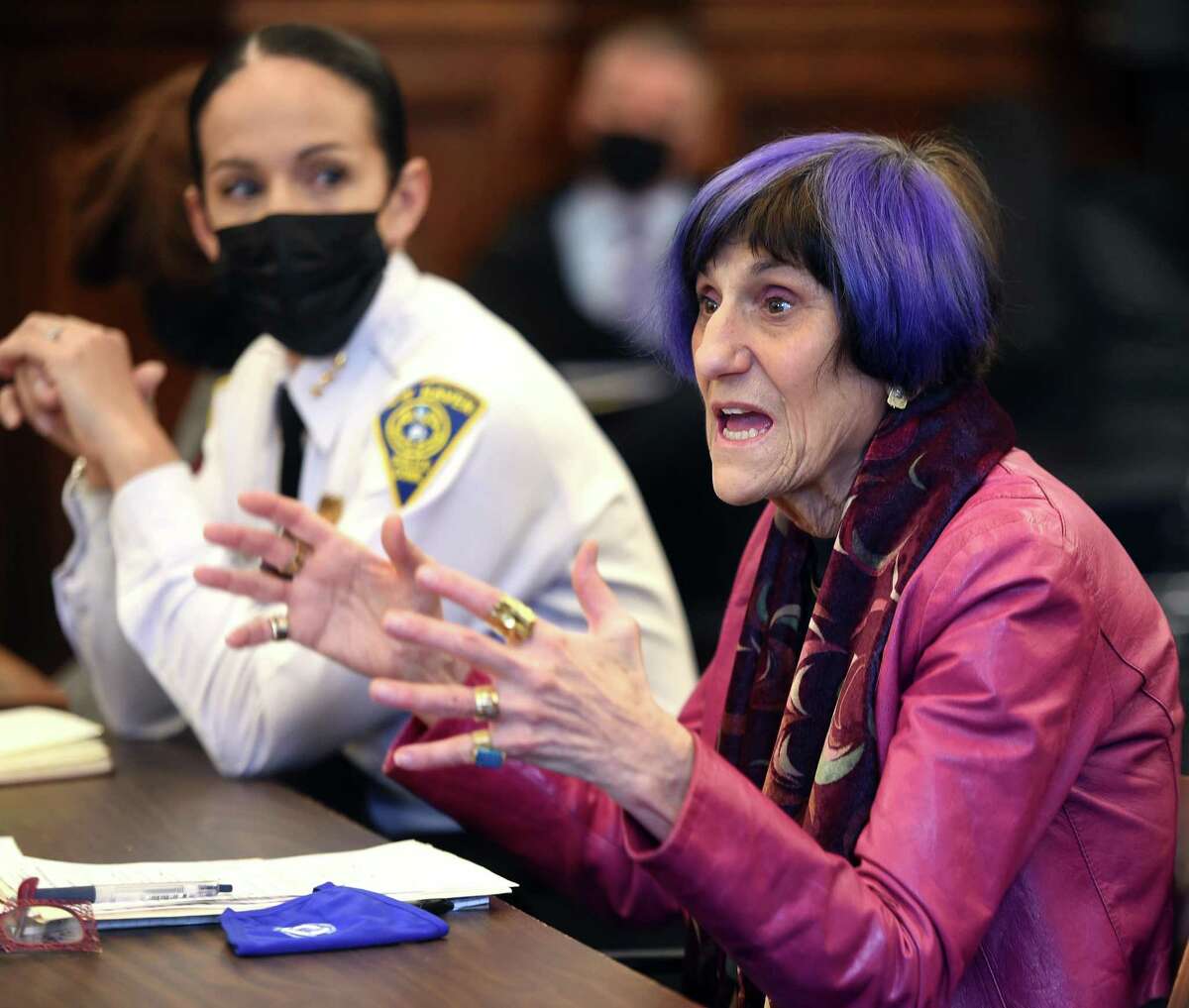 U.S. Rep. Rosa DeLauro speaks at a roundtable discussion at the Hall of Records in New Haven March 28, 2022, concerning New Haven’s community crisis response team, Elm City COMPASS, Compassionate Allies Serving Our Streets.