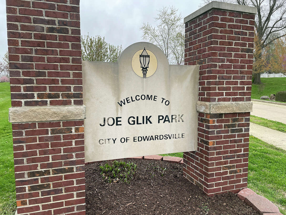 The monument sign at the entrance to Joe Glik Park in Edwardsville. 