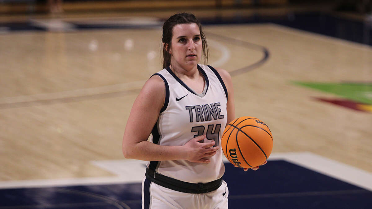 Former Morley Stanwood basketball standout Brooke Brauher gets ready to shoot a free throw during the regular season for Trine University.